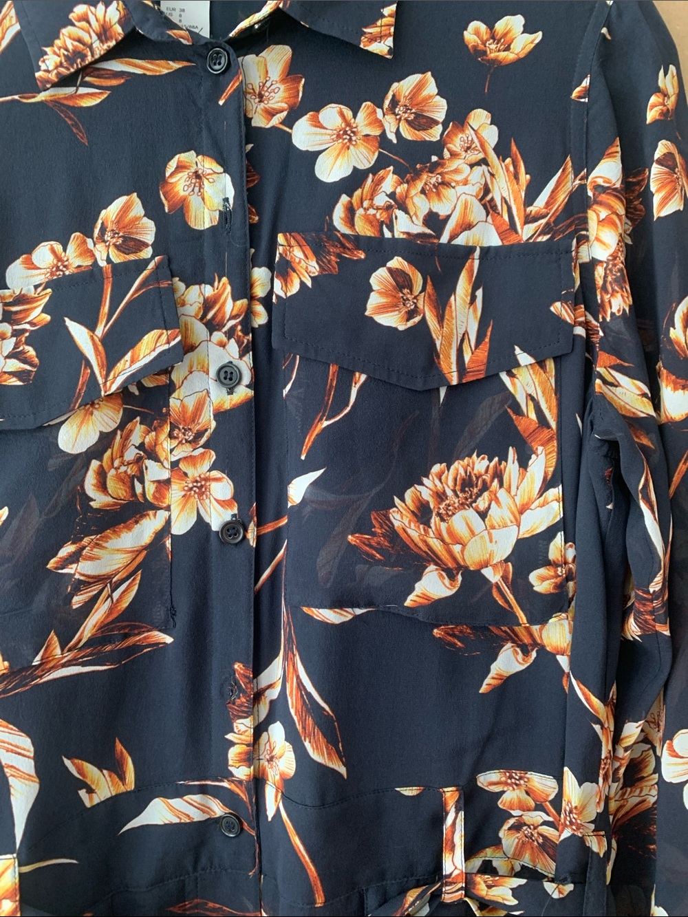 H&M Deep Navy Floral Tie-Waist Long Sleeve Overalls - Picture 2 of 9